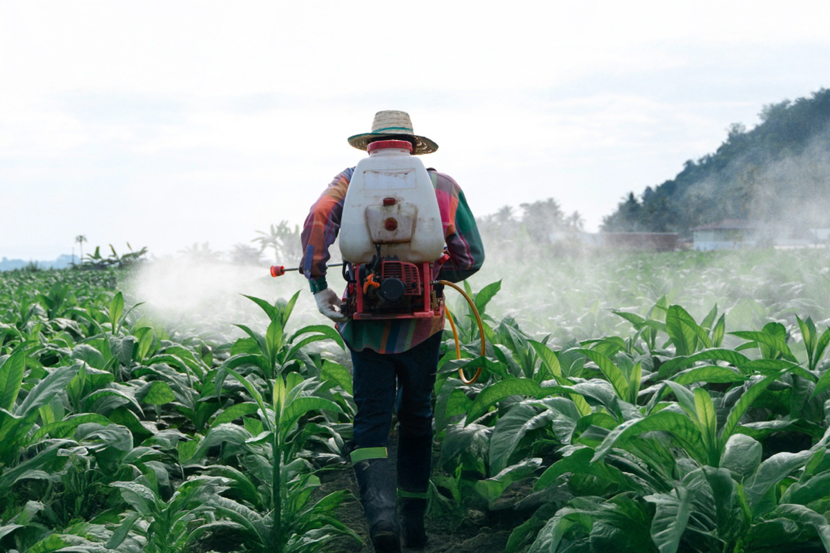 science-alert-story Farm worker spraying pesticides on a crop