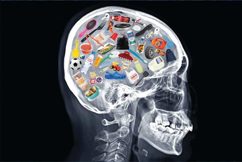 Illustration of microplastics in your brain