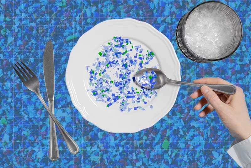 Illustration of microplastics in food